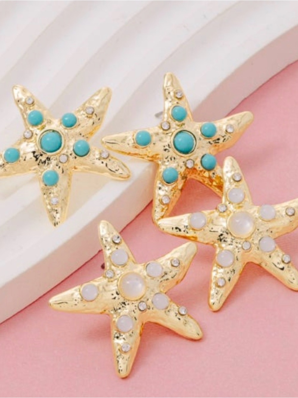 Gold Starfish Statement Earrings with Turquoise Accents